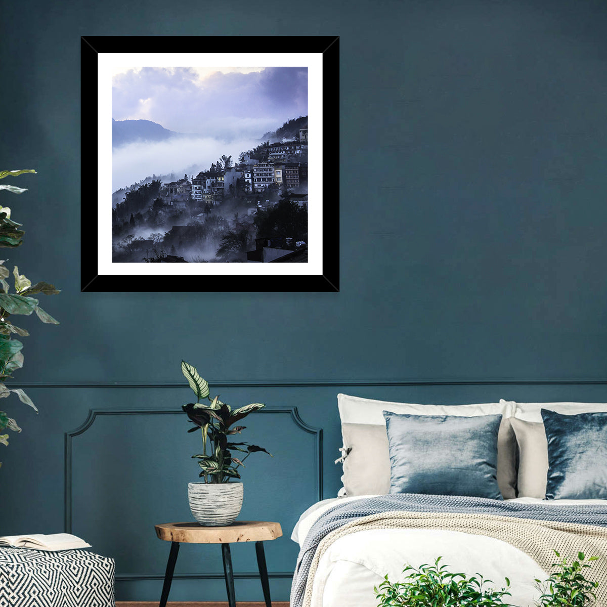 Misty Hillside Town Wall Art
