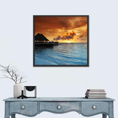 Overwater Bungalow Sunset Pier Wall Art