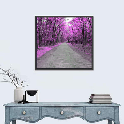 Magenta Autumn Forest Road Wall Art