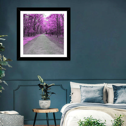 Magenta Autumn Forest Road Wall Art