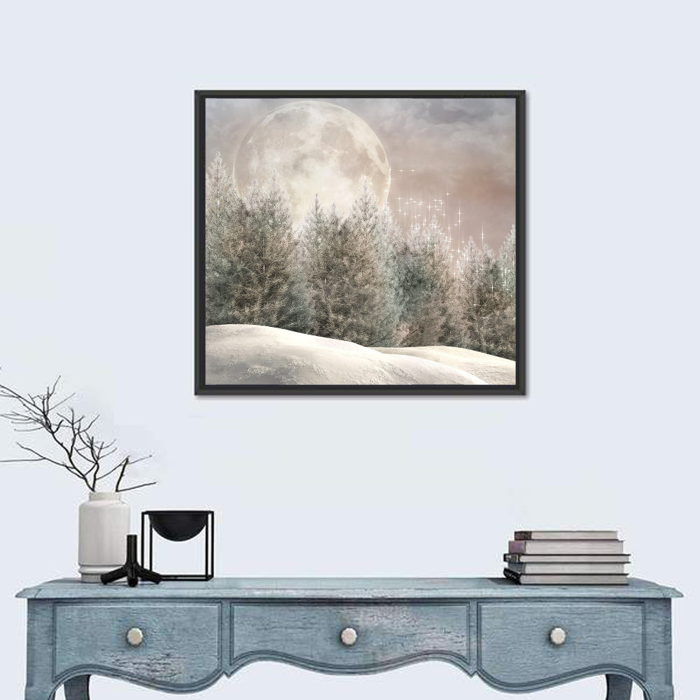 Enchanted Winter Forest Wall Art in a room, square