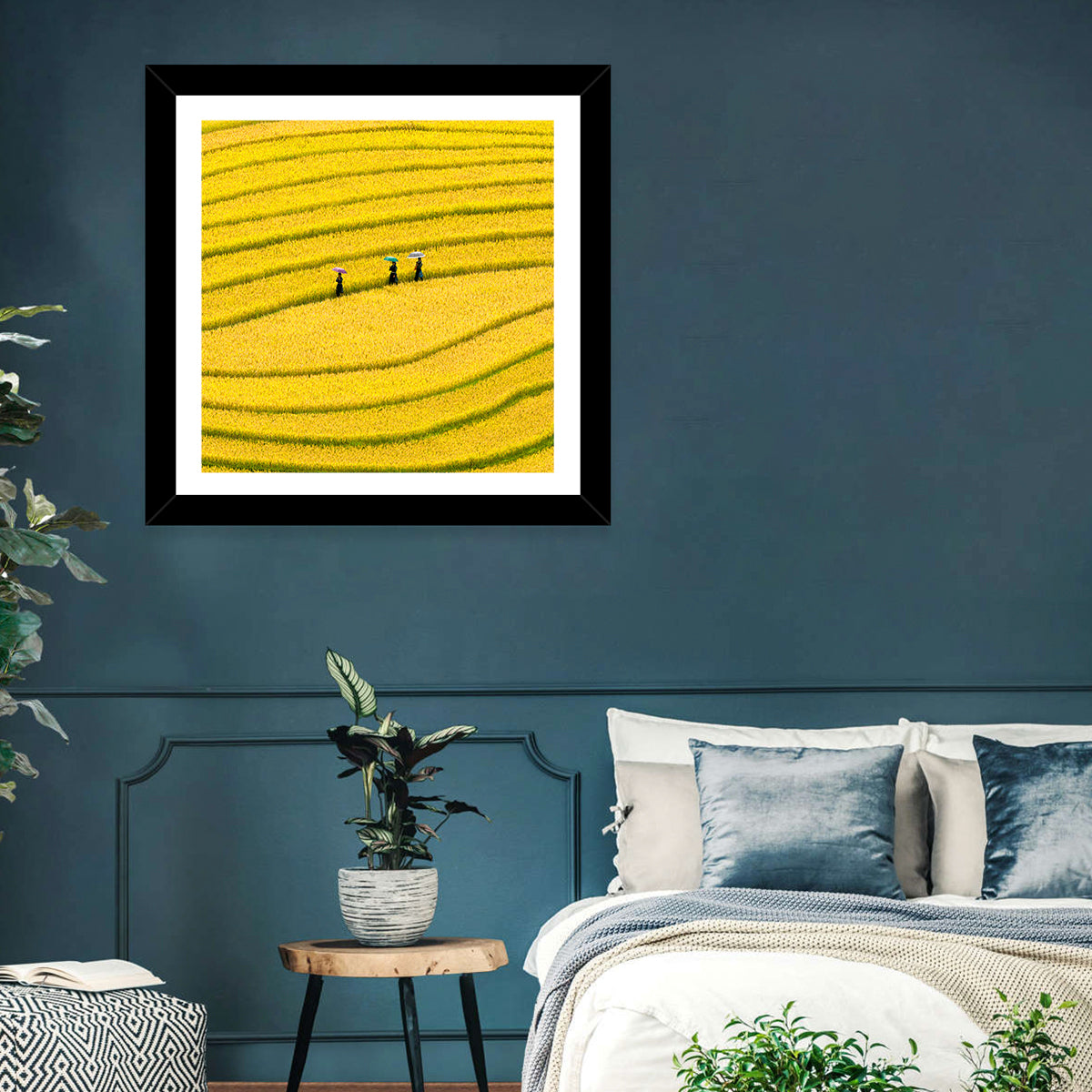 Golden Rice Terraces with Umbrellas Wall Art