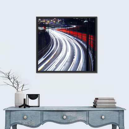 Night Highway Light Trails Wall Art