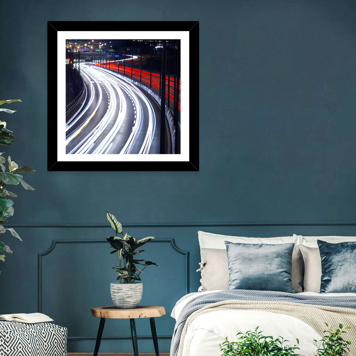 Night Highway Light Trails Wall Art