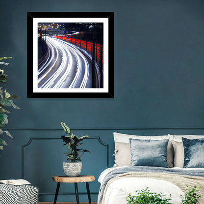 Night Highway Light Trails Wall Art