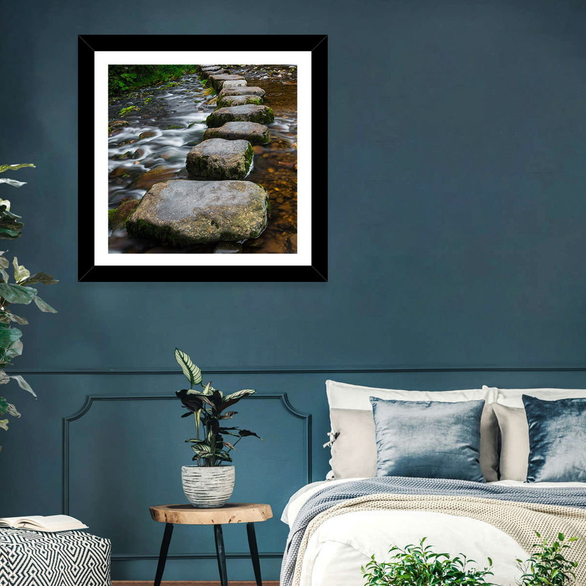 Mossy Stepping Stones Over Stream Wall Art