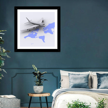 Airplane Over World Map Wall Art