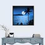Moonlit Tropical Shore Silhouette Wall Art