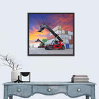 Red Reach Stackers at Sunset Wall Art