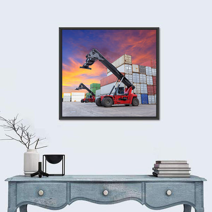 Red Reach Stackers at Sunset Wall Art