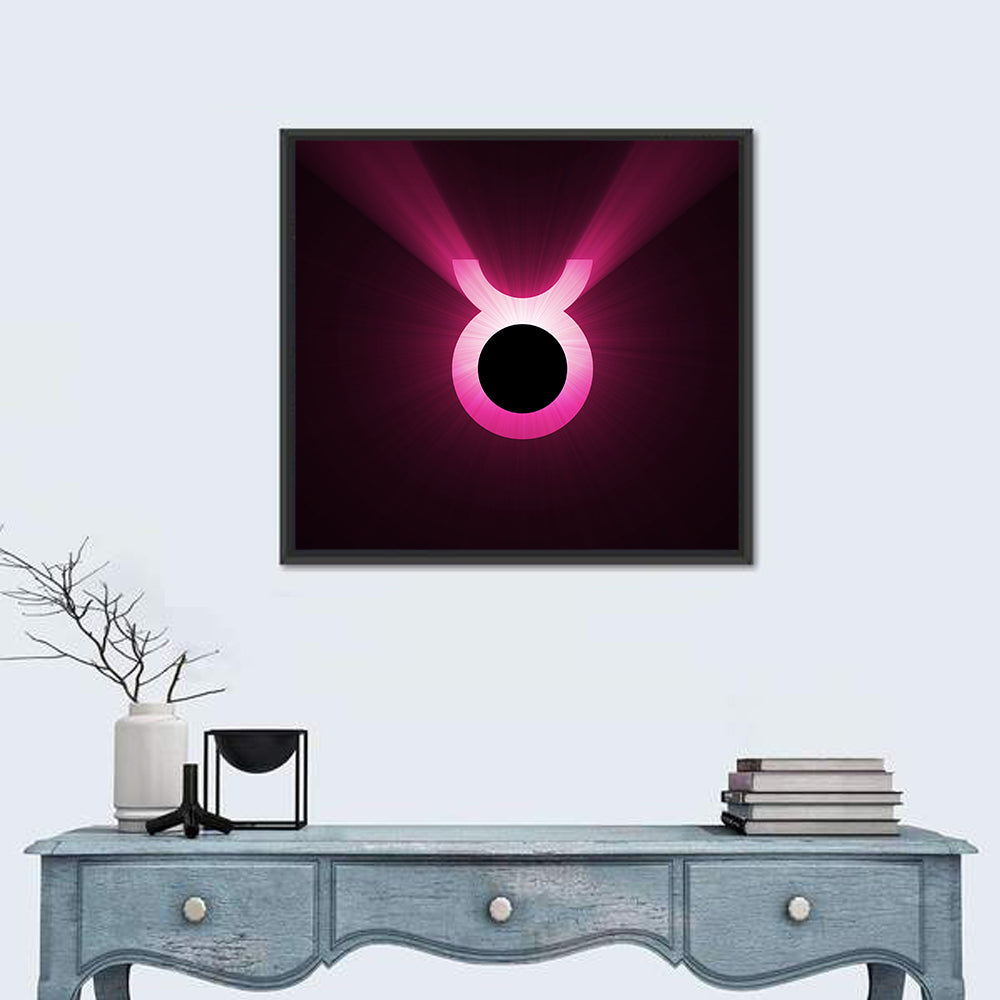 Glowing Pink Taurus Symbol Wall Art