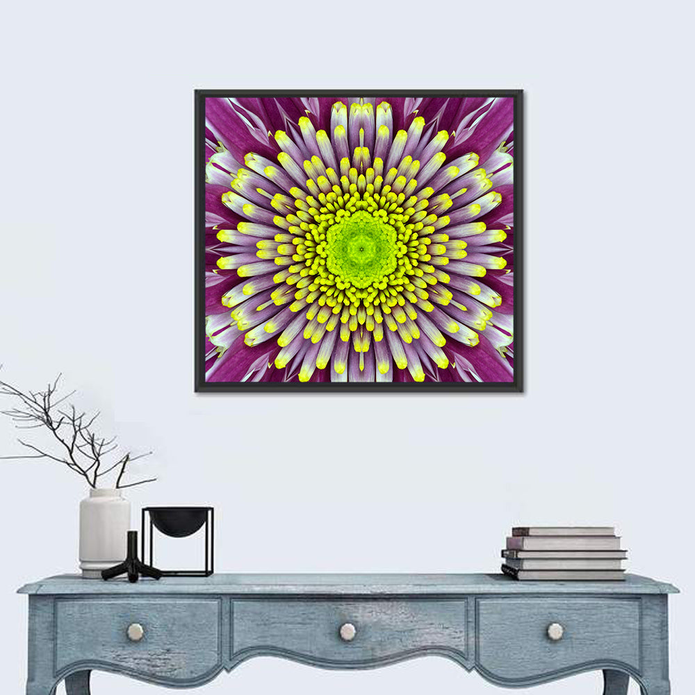 Mandala Chrysanthemum Macro Wall Art in a room, square