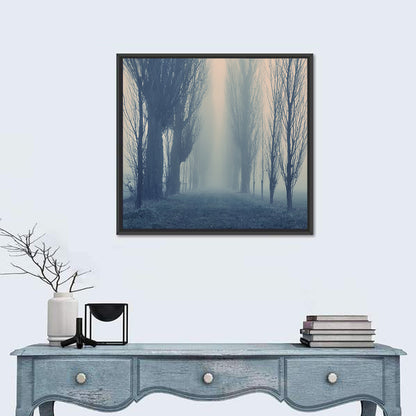 Misty Forest Pathway in Fog Wall Art