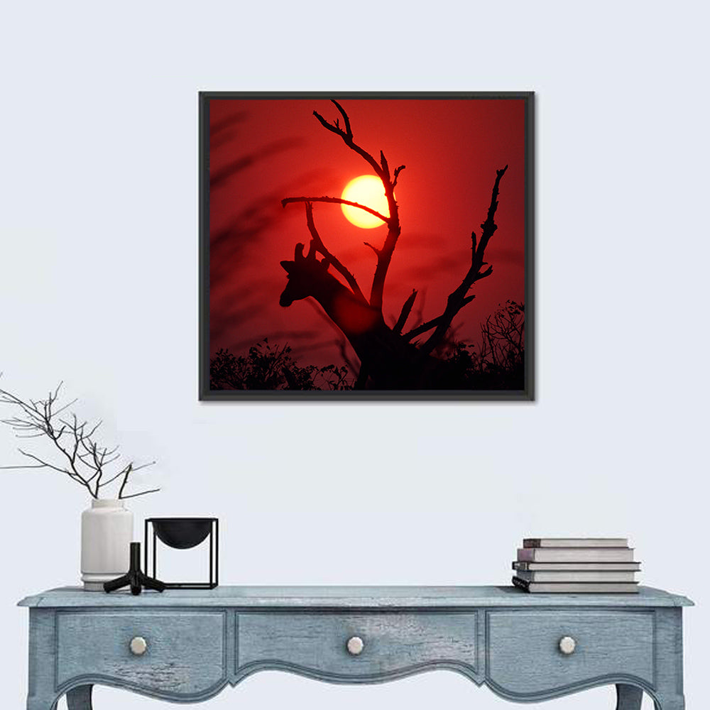 Giraffe Silhouette at Sunset Wall Art
