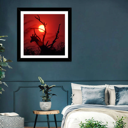 Giraffe Silhouette at Sunset Wall Art