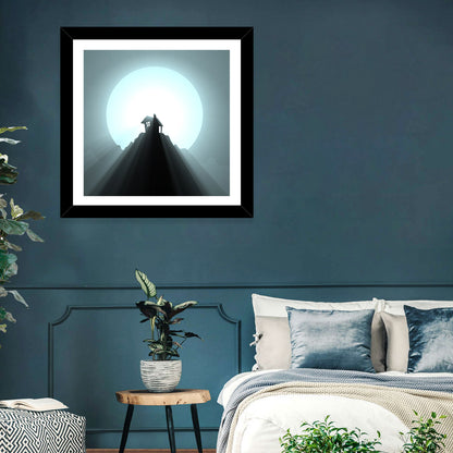 Moonlit Mountain Hut Wall Art