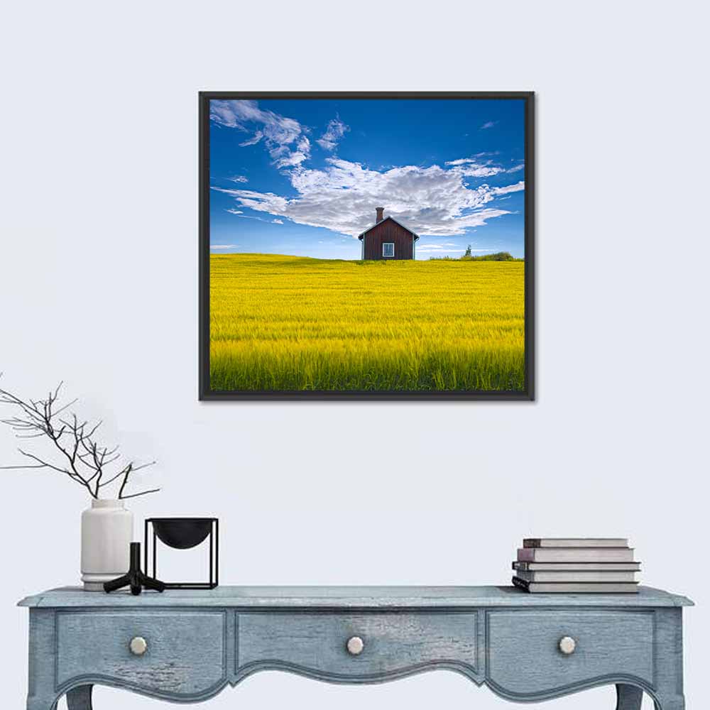 Red Barn in Golden Wheat Field Wall Art