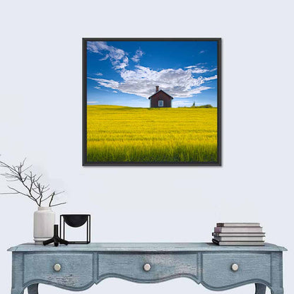Red Barn in Golden Wheat Field Wall Art