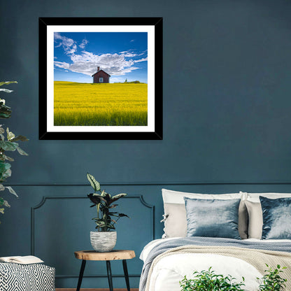 Red Barn in Golden Wheat Field Wall Art