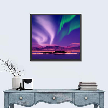 Violet Aurora Over Island Lake Wall Art