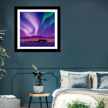 Violet Aurora Over Island Lake Wall Art