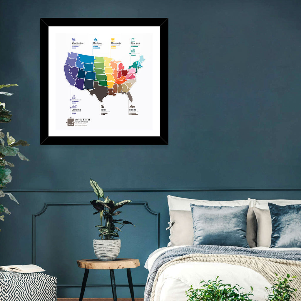 United States Jigsaw Map Wall Art