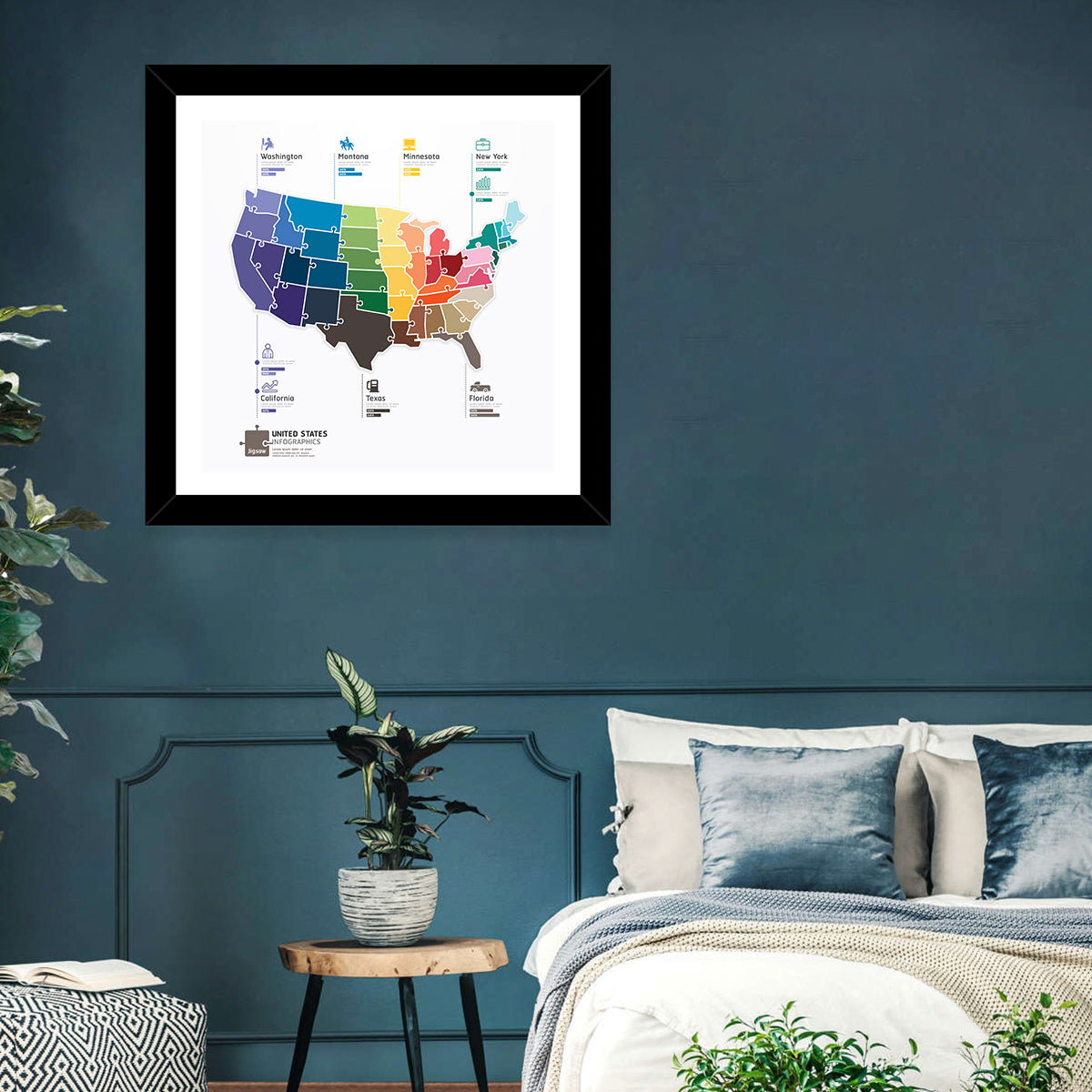 United States Jigsaw Map Wall Art in a room, square