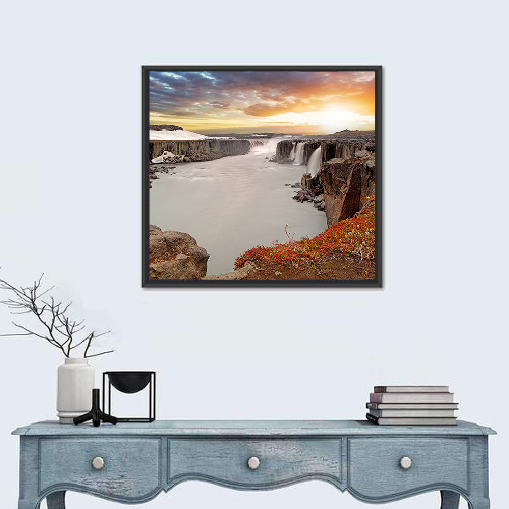 Selfoss Waterfall at Sunset Wall Art