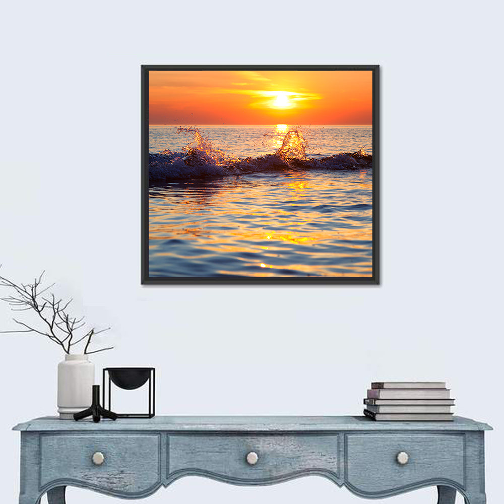 Lake Michigan Sunset Waves Wall Art
