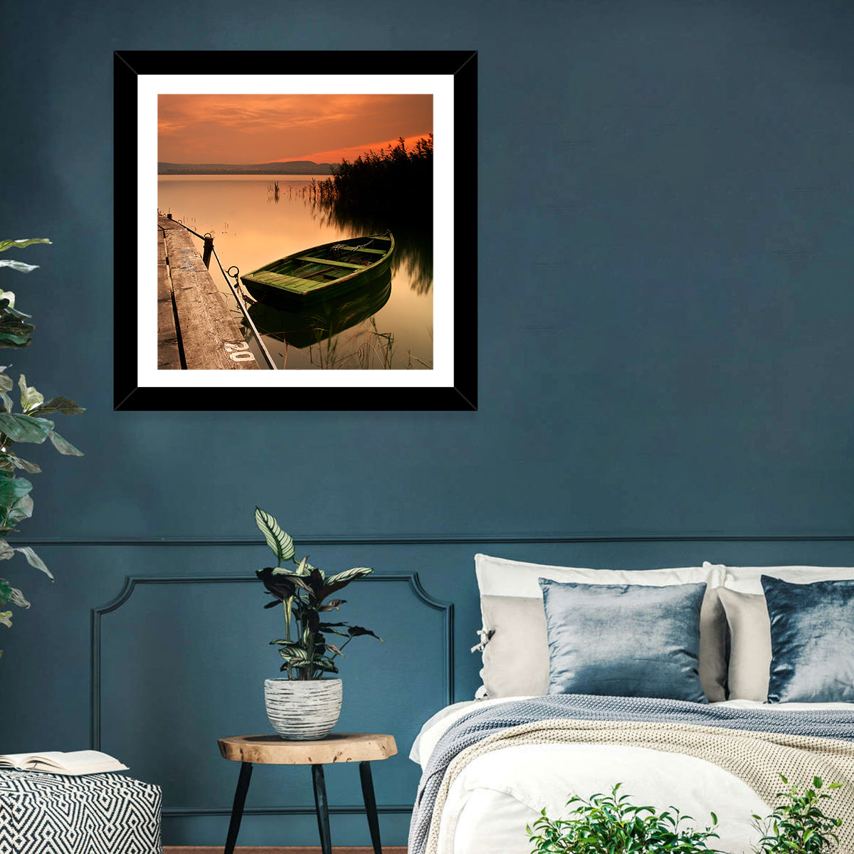 Pier and Rowboat on Lake Balaton Wall Art