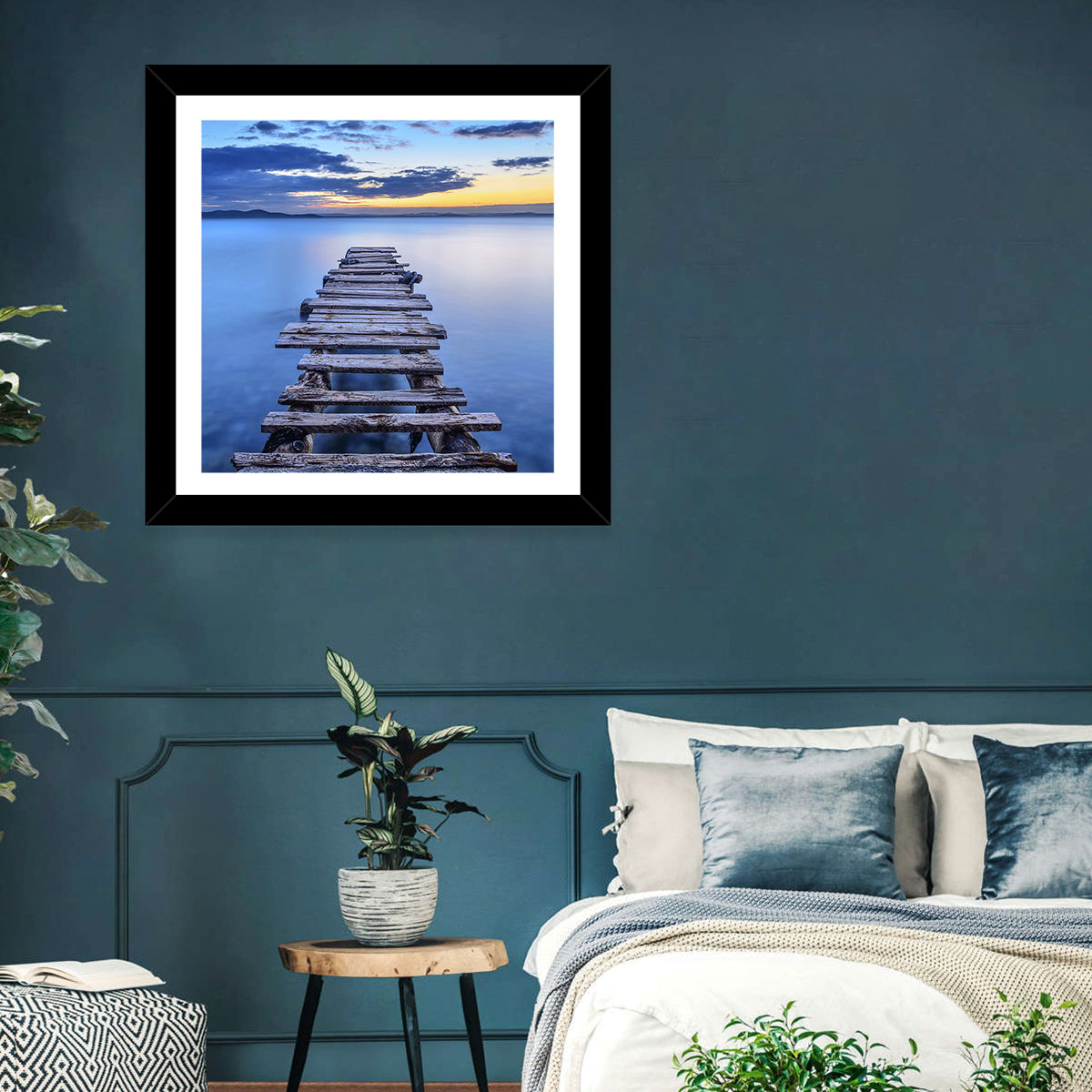 Weathered Lake Pier at Dusk Wall Art
