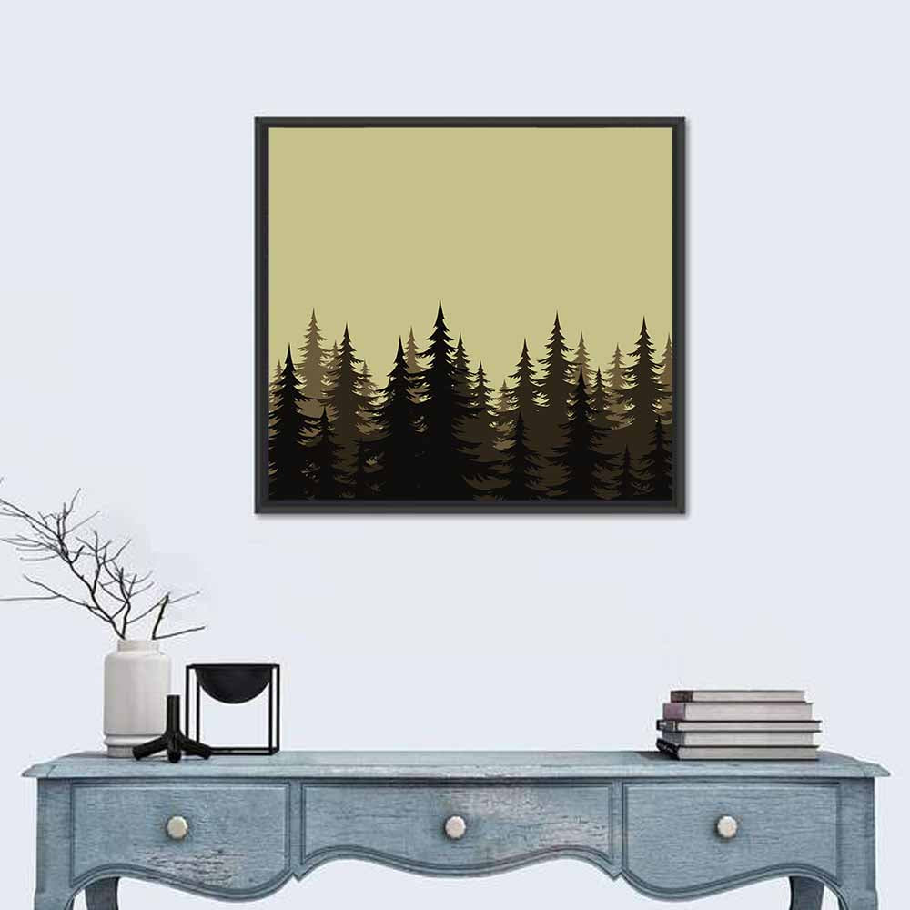 Fir Tree Silhouettes Wall Art in a room, square