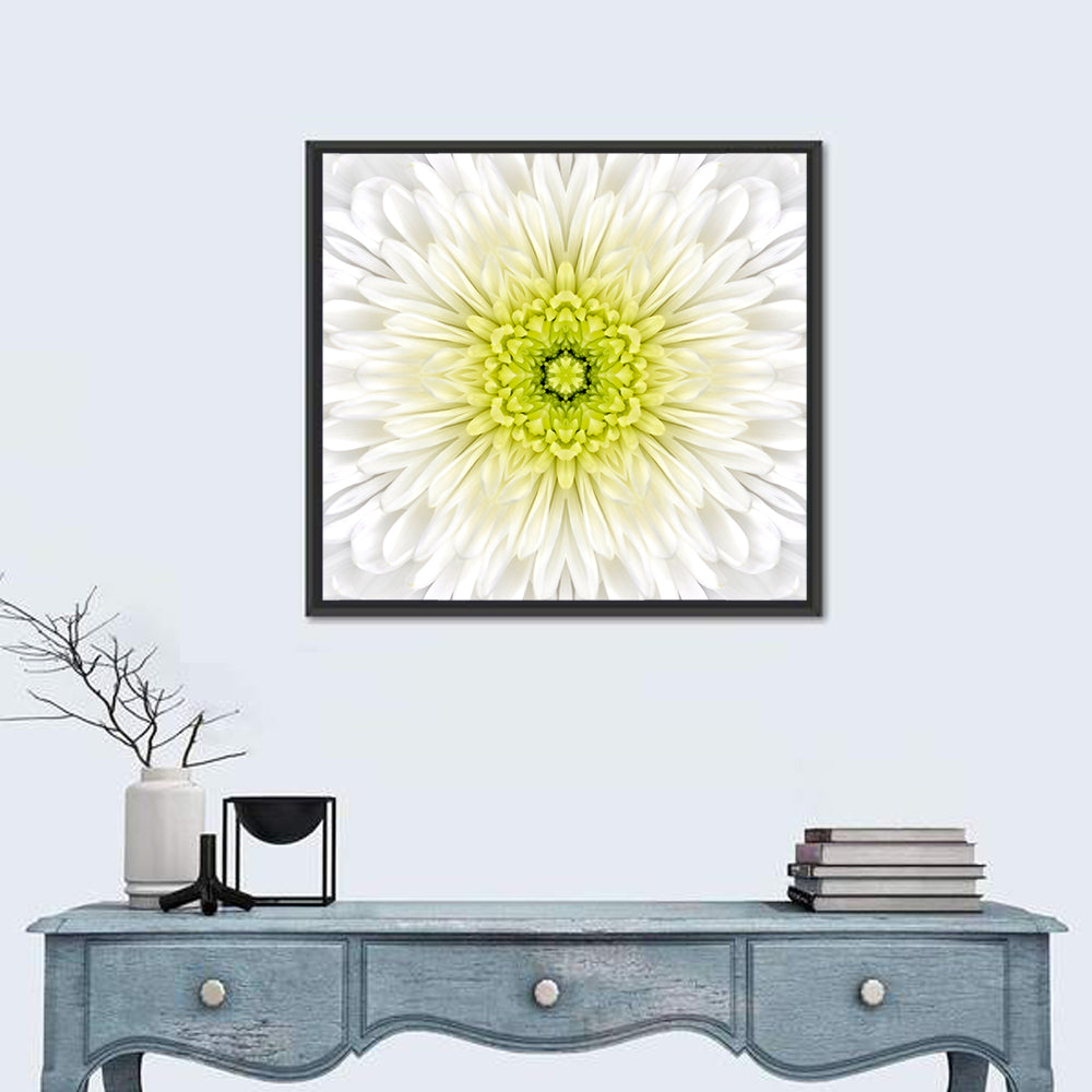White Chrysanthemum Mandala Close Up Wall Art