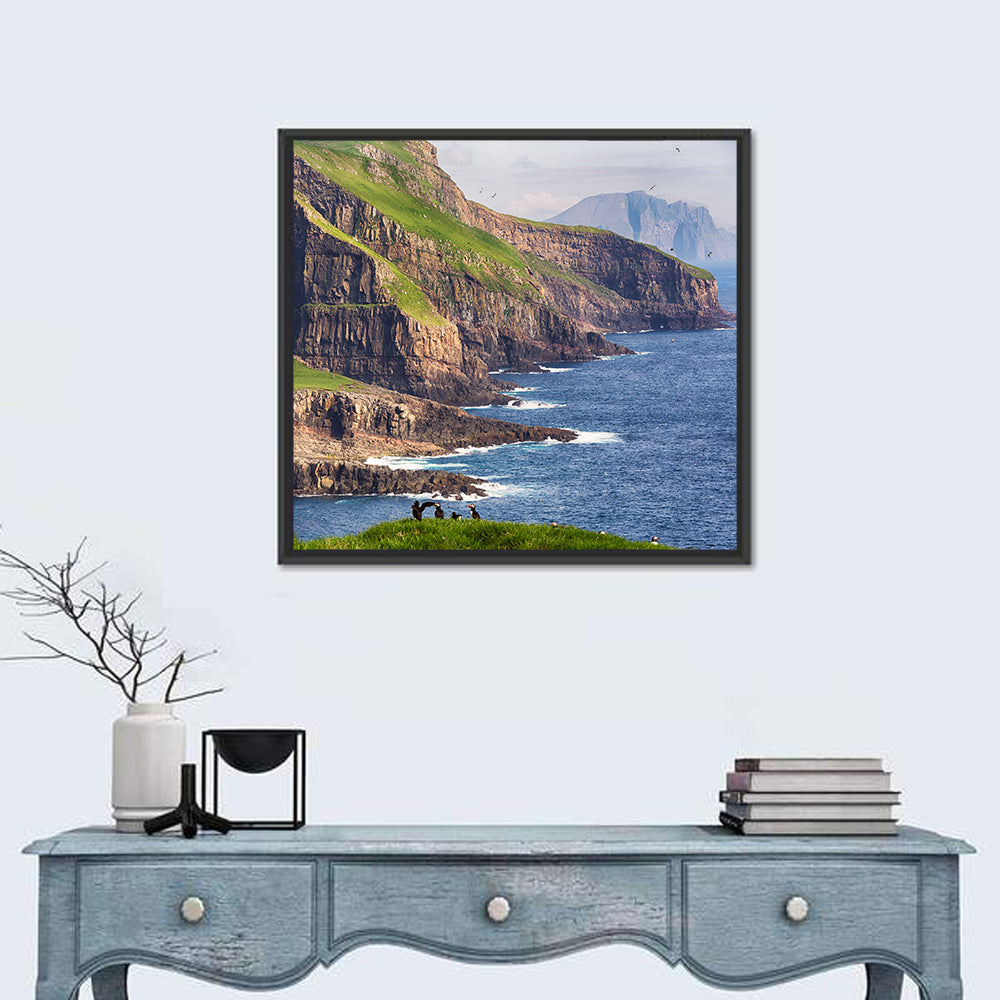 Mykines Cliffs, Faroe Islands Wall Art in a room, square