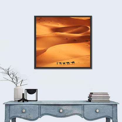 Desert Camel Caravan in Golden Dunes Wall Art