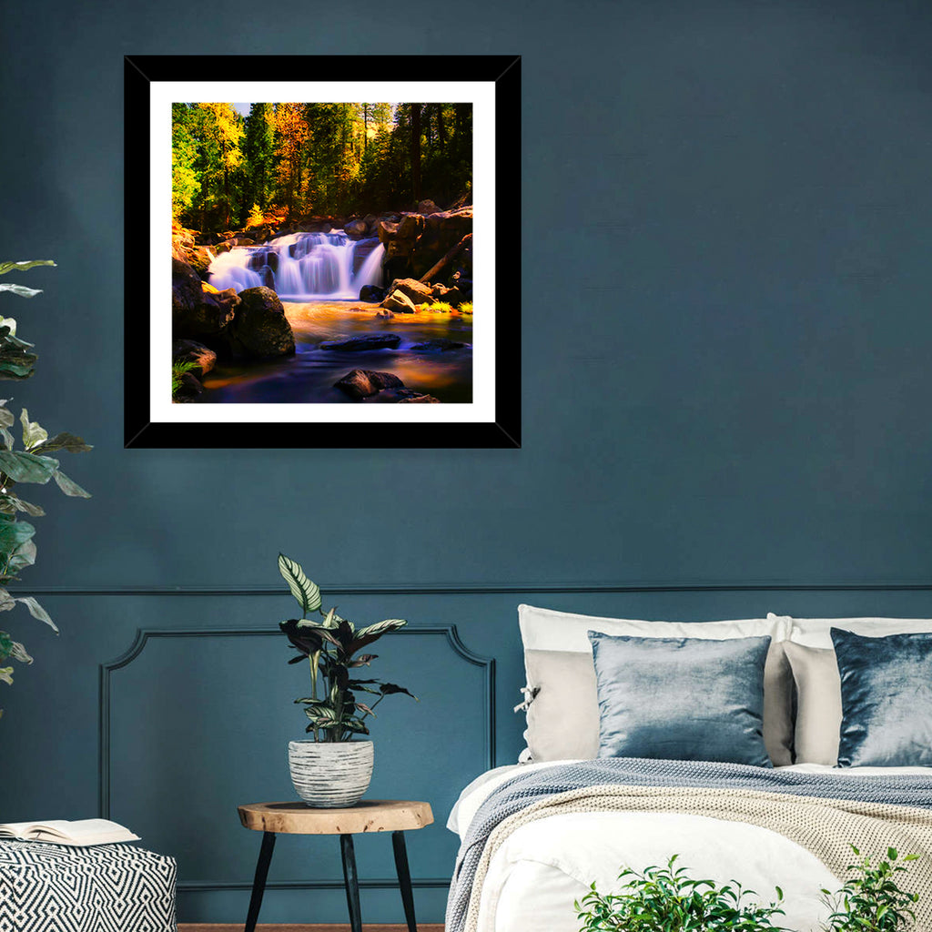 Autumn Mountain Waterfall Wall Art