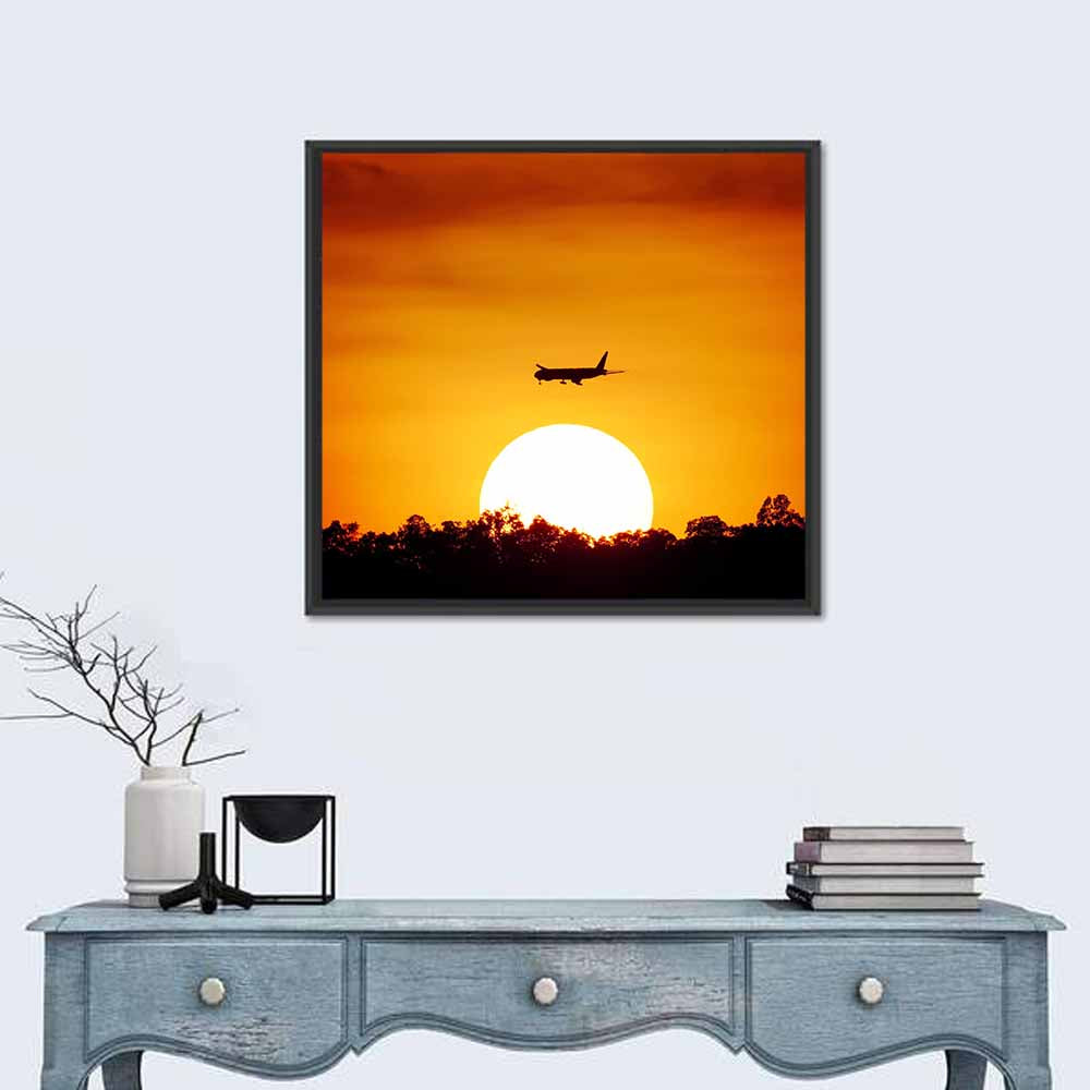 Airplane Silhouette at Sunset Wall Art