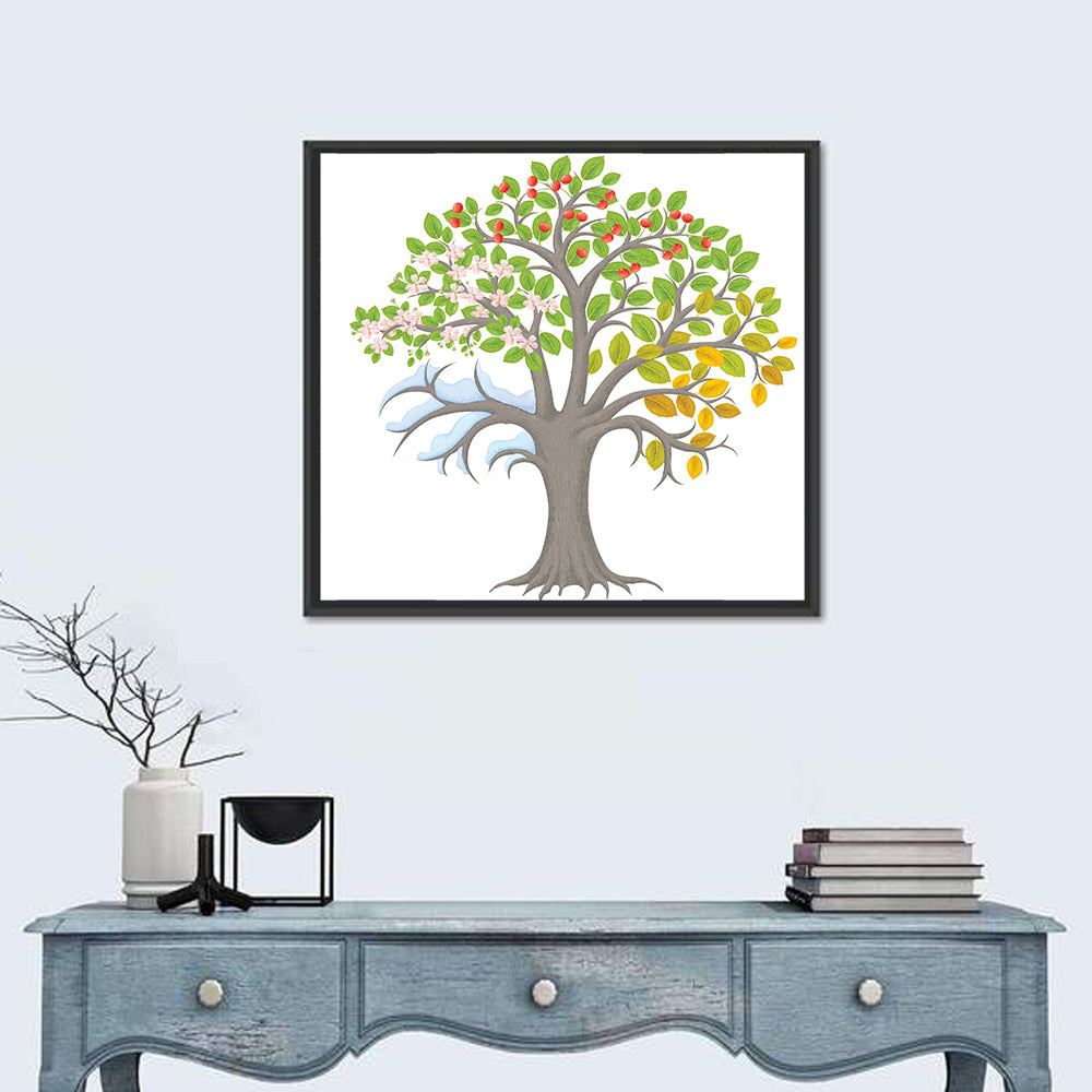 Four Seasons Apple Tree Illustration Wall Art