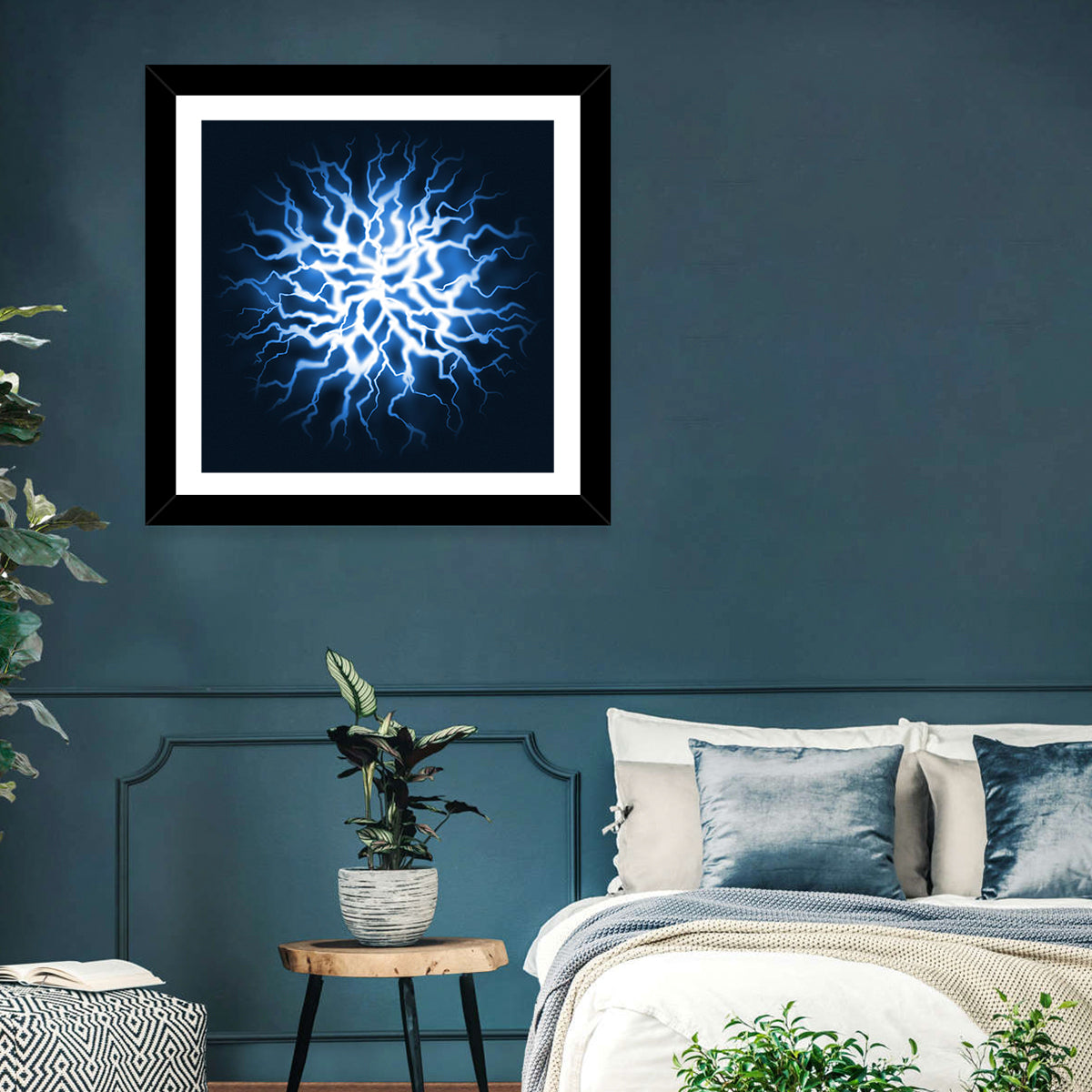 Thunder Burst Abstract Wall Art in a room, square