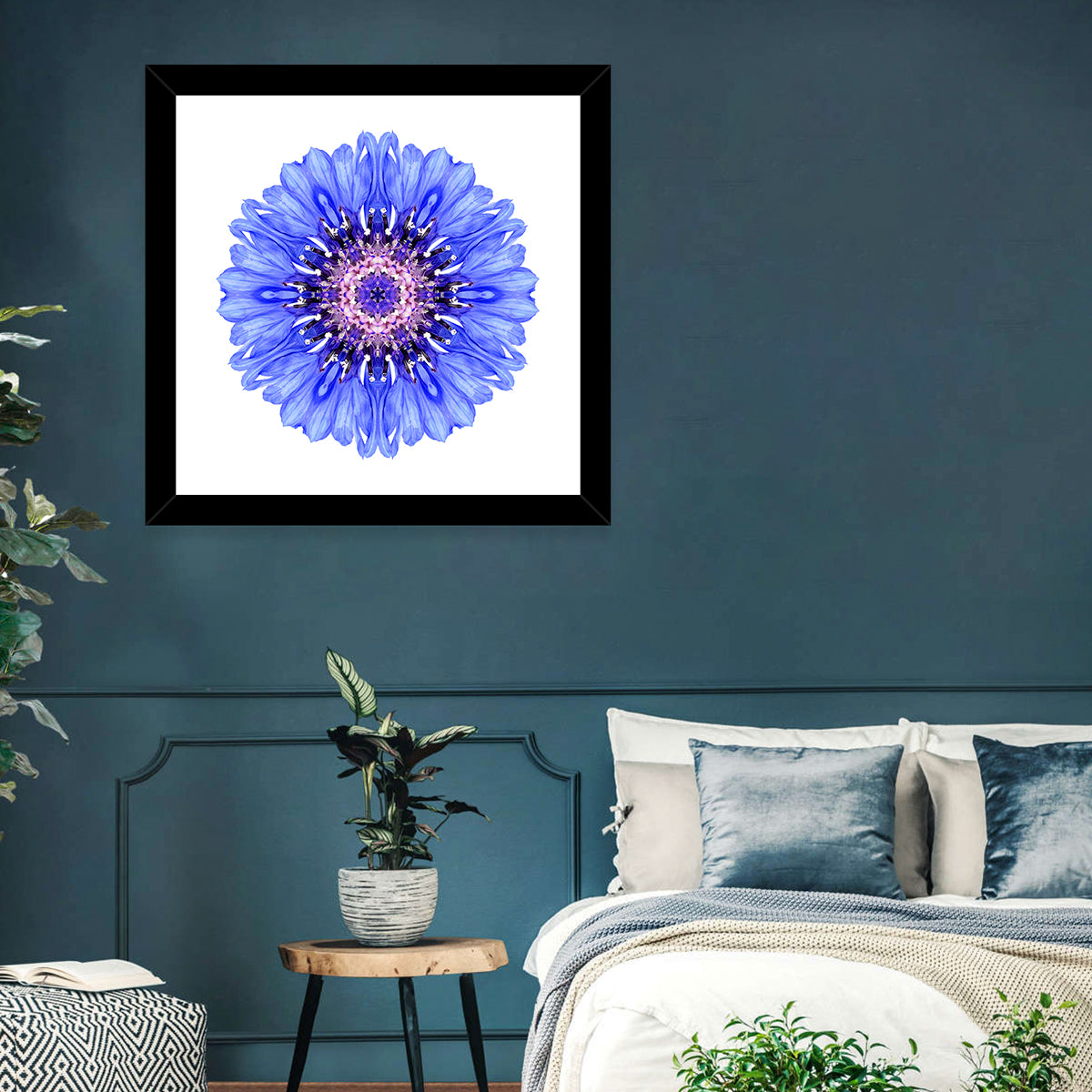 Blue Cornflower Mandala Pattern Wall Art