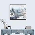 Snowy Stream in Winter Forest Wall Art