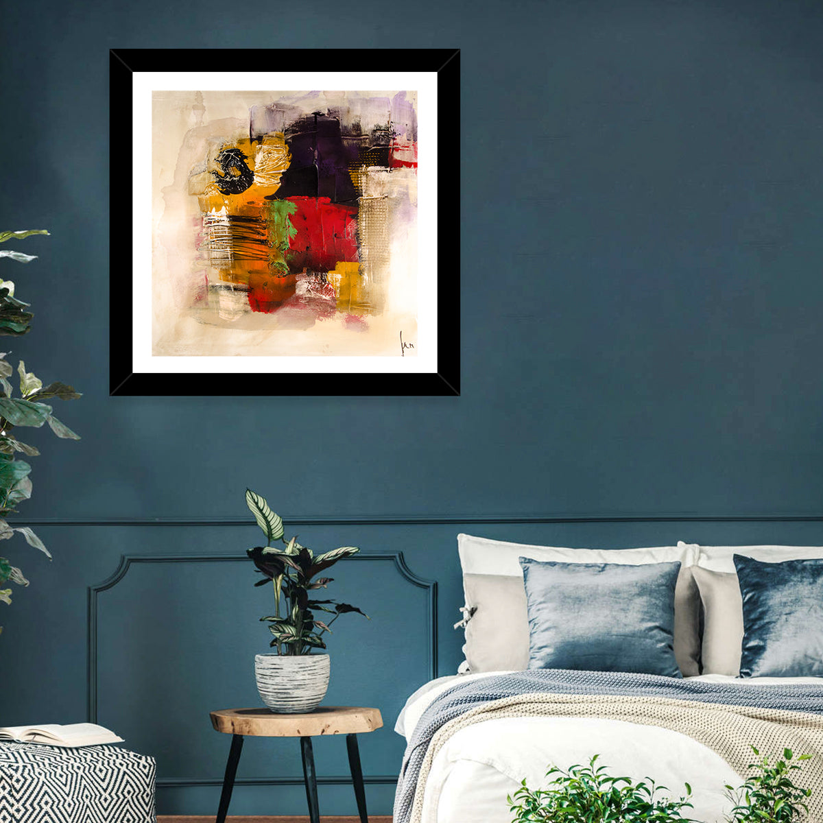 Bold Color Block Abstract with Black Circle Wall Art
