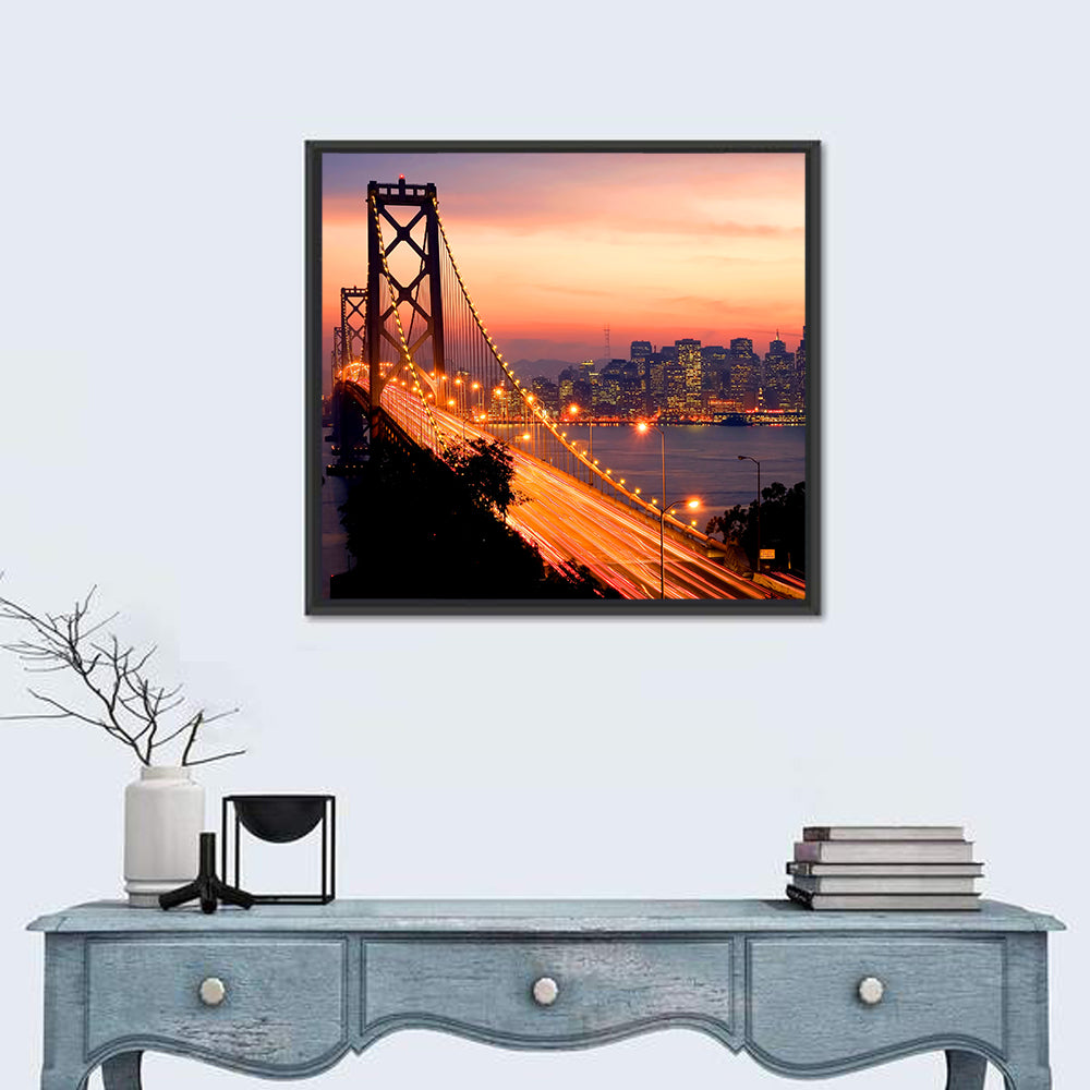 Bay Bridge Light Trails at Sunset Wall Art