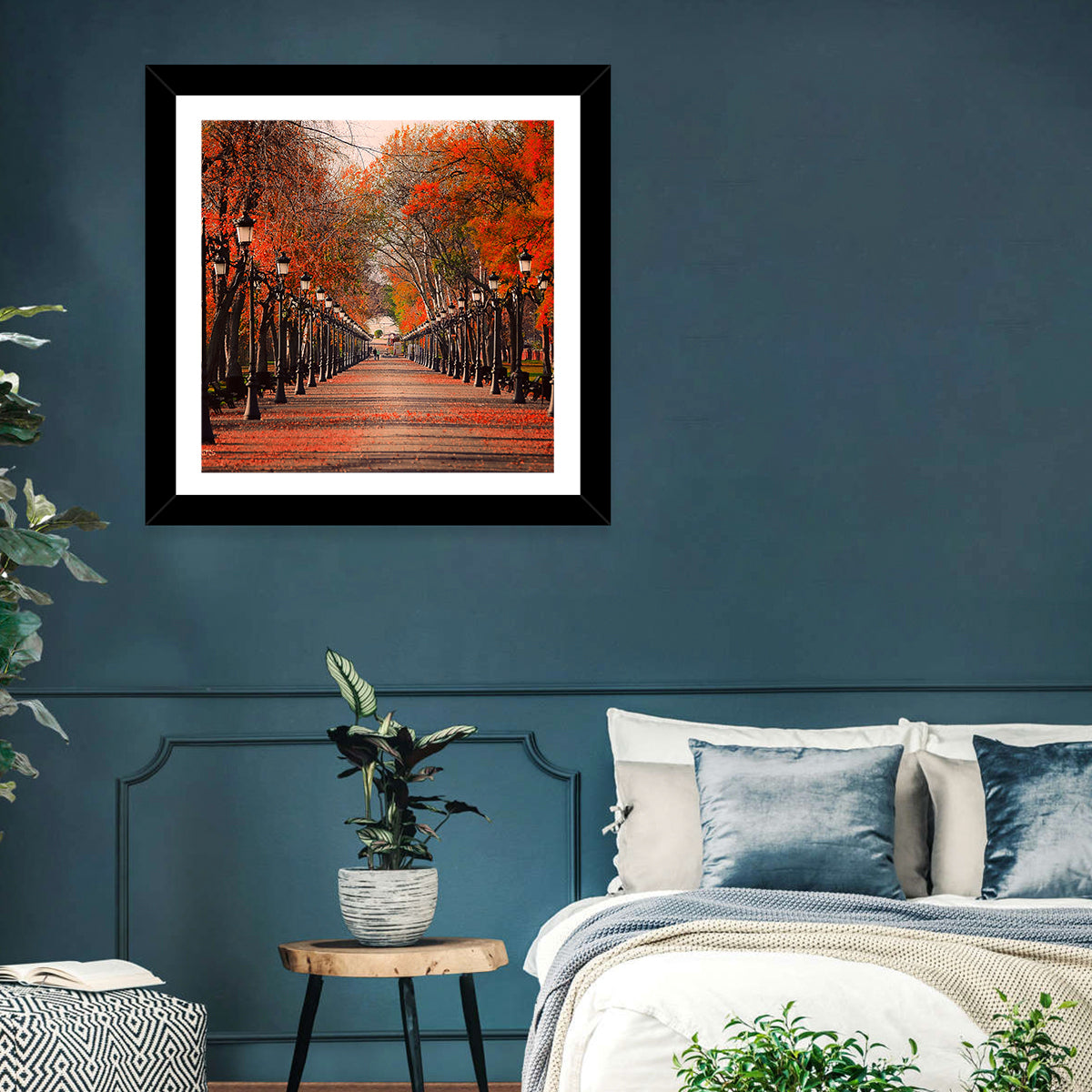 Autumn Park Path with Vintage Lampposts Wall Art
