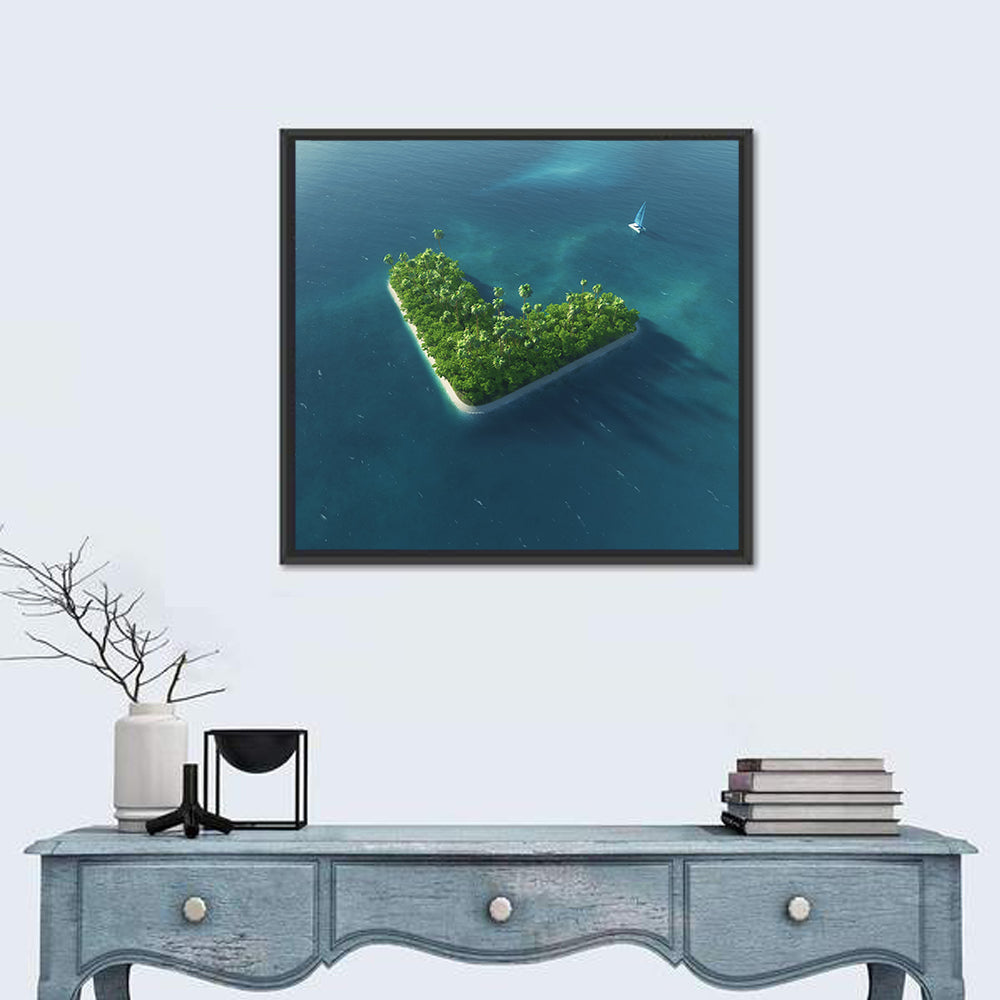 V-shaped Tropical Island with Distant Catamaran Wall Art