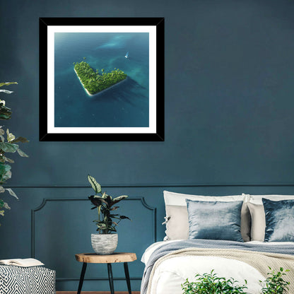 V-shaped Tropical Island with Distant Catamaran Wall Art