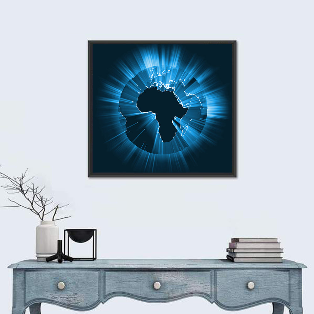 Glowing Africa Globe Wall Art in a room, square