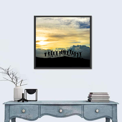 Golden Team Silhouettes at Sunset Wall Art