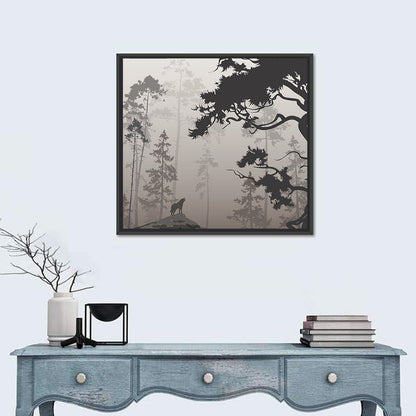 Howling Wolf in Misty Forest Wall Art