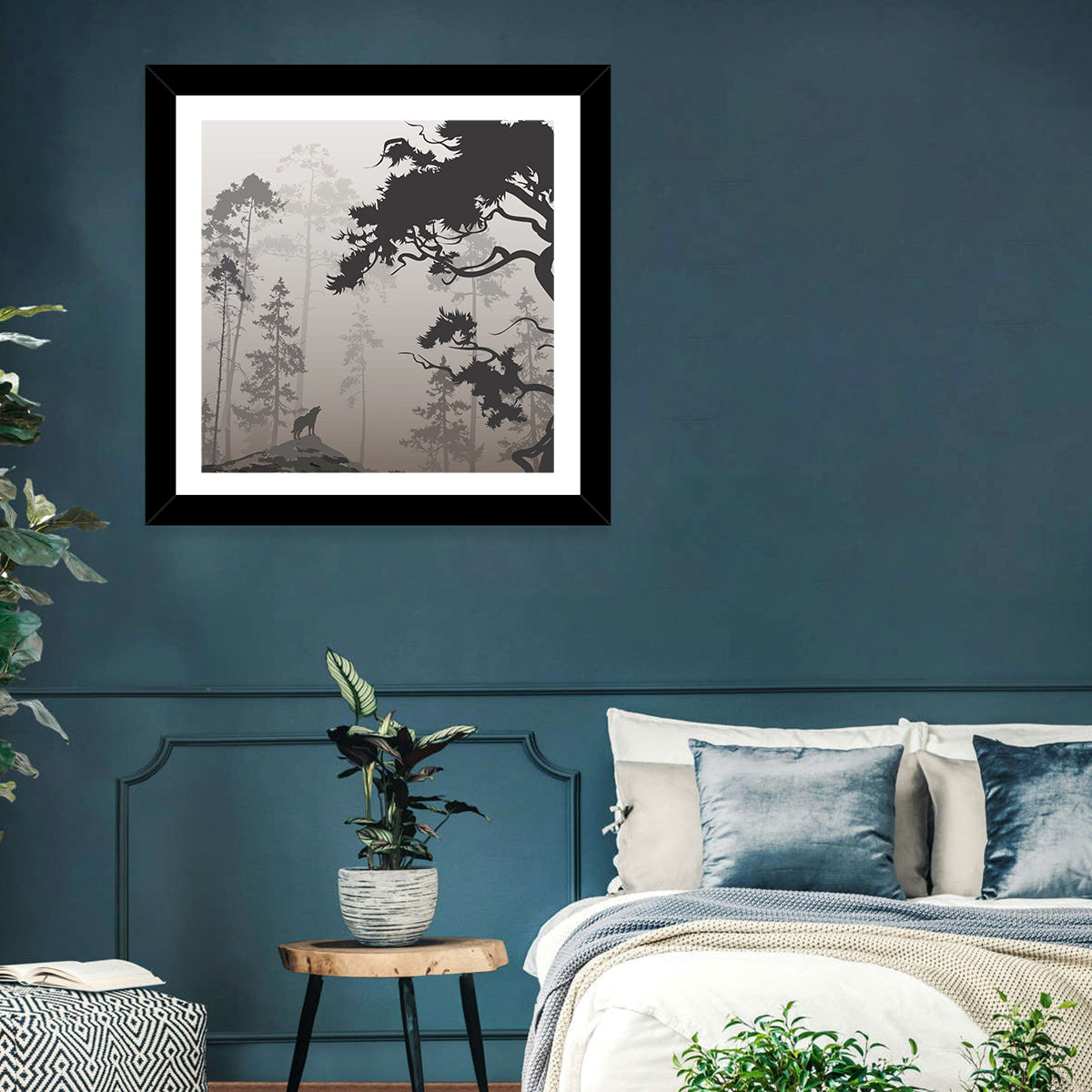 Howling Wolf in Misty Forest Wall Art
